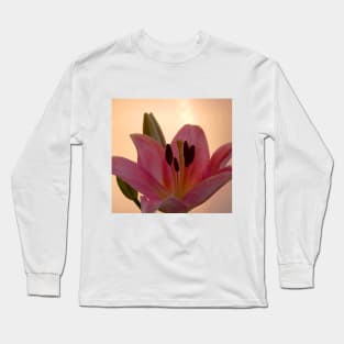 Lily on Orange, studio Pink  Flower close up Long Sleeve T-Shirt